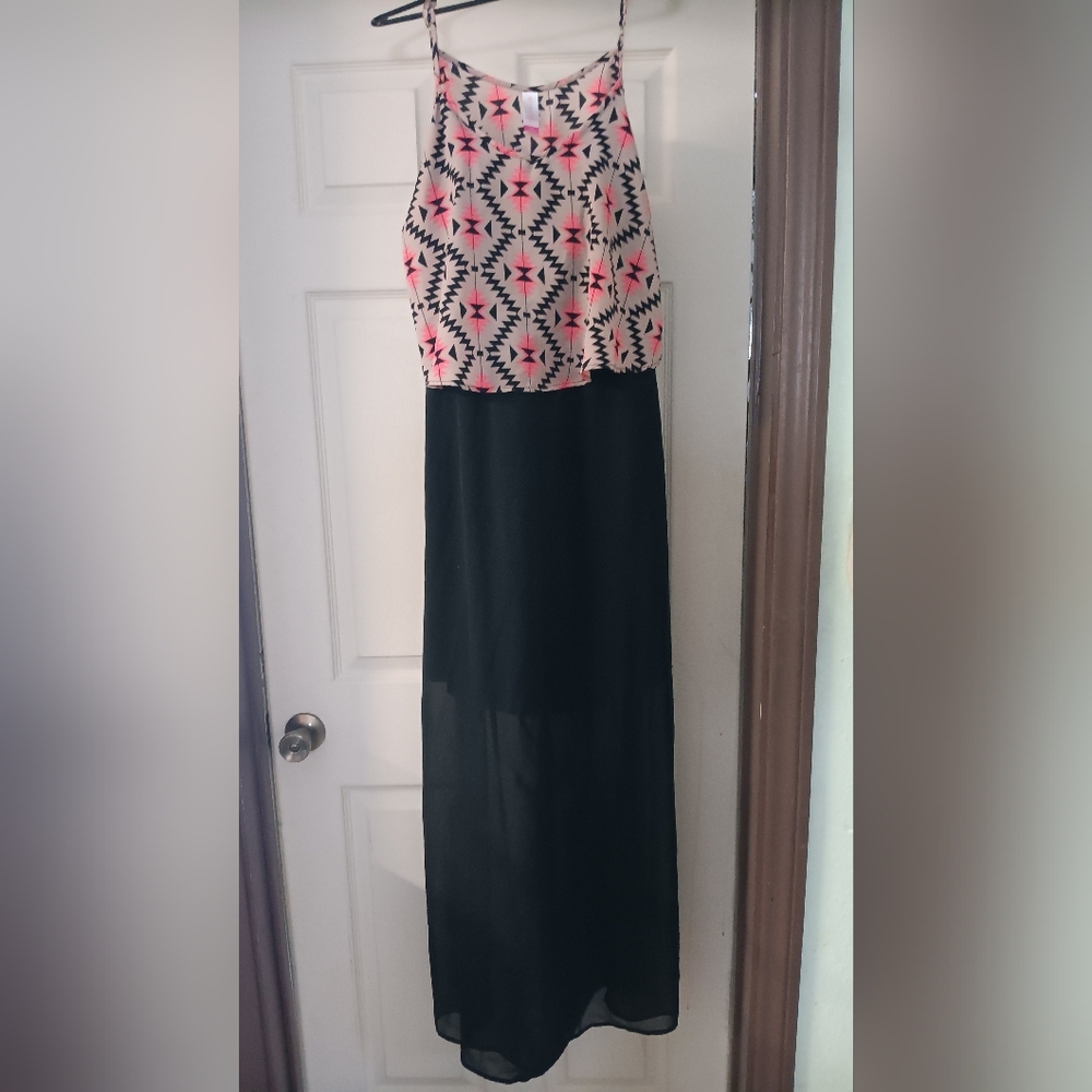 No Boundaries Black and Pink Patterned Maxi Dress